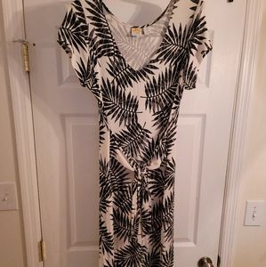 C&C California White and Black Tropical Palm Leaves Body Con Midi Dress LG